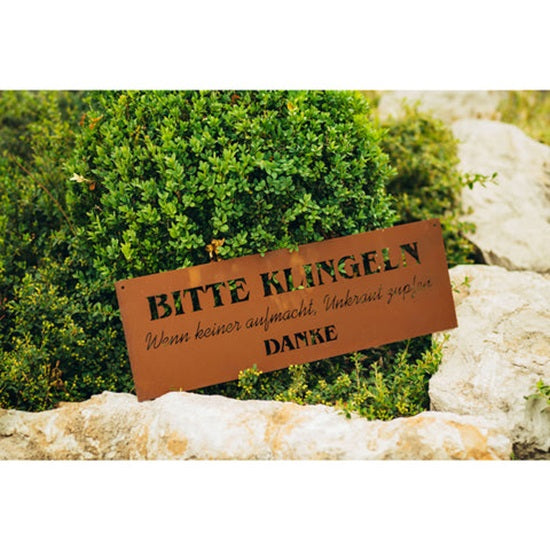 Edelrost Schild Gedichttafel - Bitte klingeln - Spruchschild Rost Deko Gartendeko