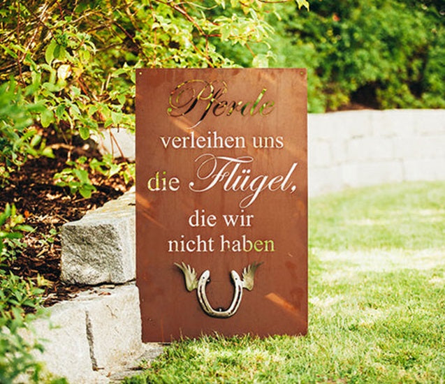 Edelrost Schild Gedichttafel - Hufeisenflügel - Spruchschild Rost Deko Garten