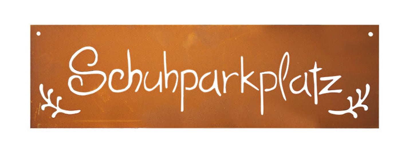 Edelrost Schild Wandtafel - Schuhparkplatz - Rostdeko Witzige Deko Eingang Flur
