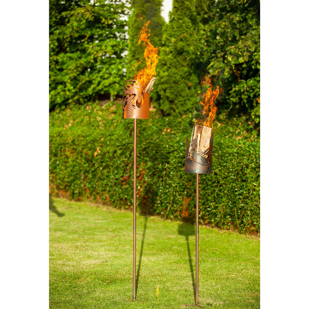 Fackelstab Gebirge - Edelrost Gartenfackel Fackel Echtrost auf Stab Metall