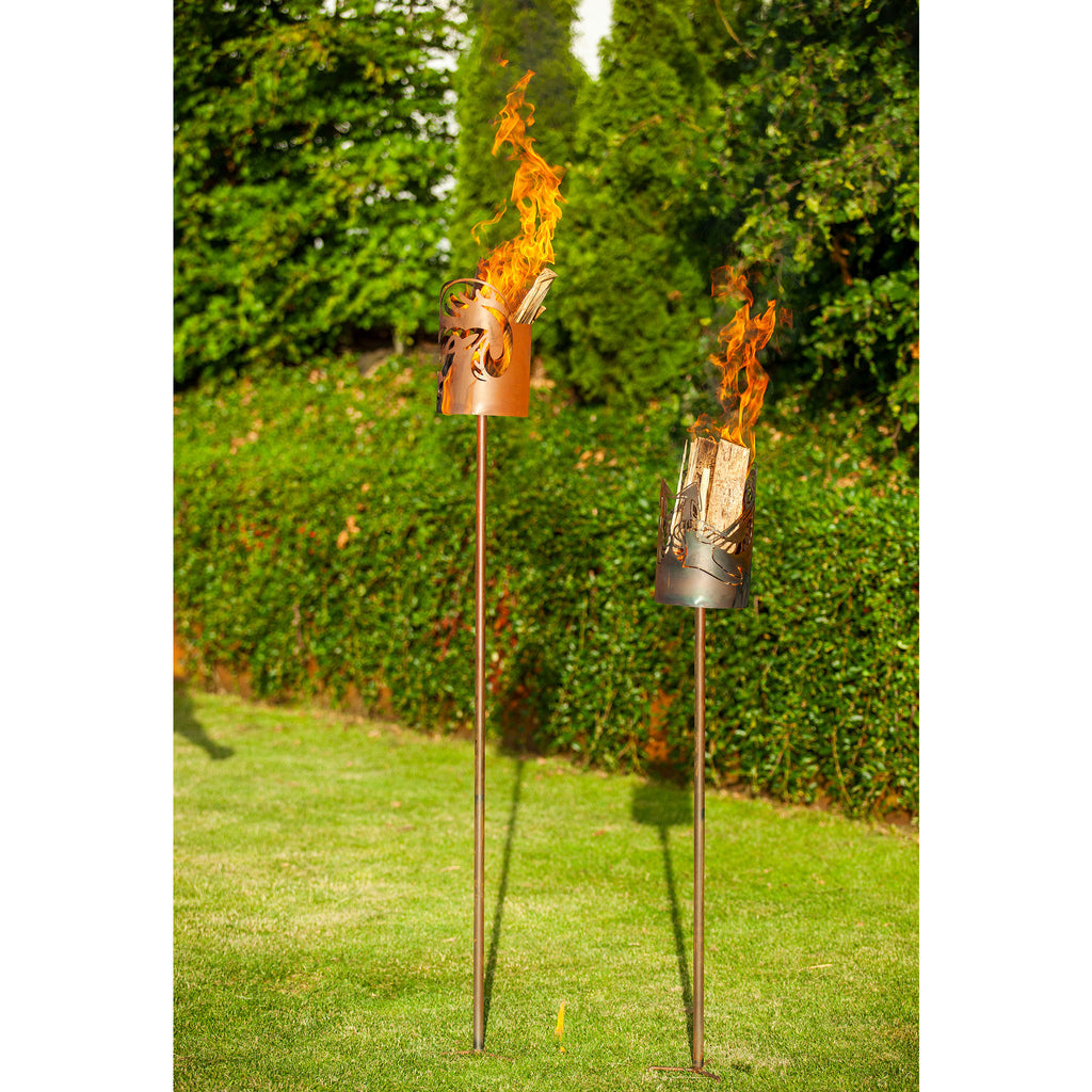 Fackelstab Steinbock - Edelrost Gartenfackel, Fackel Echtrost auf Stab Metall