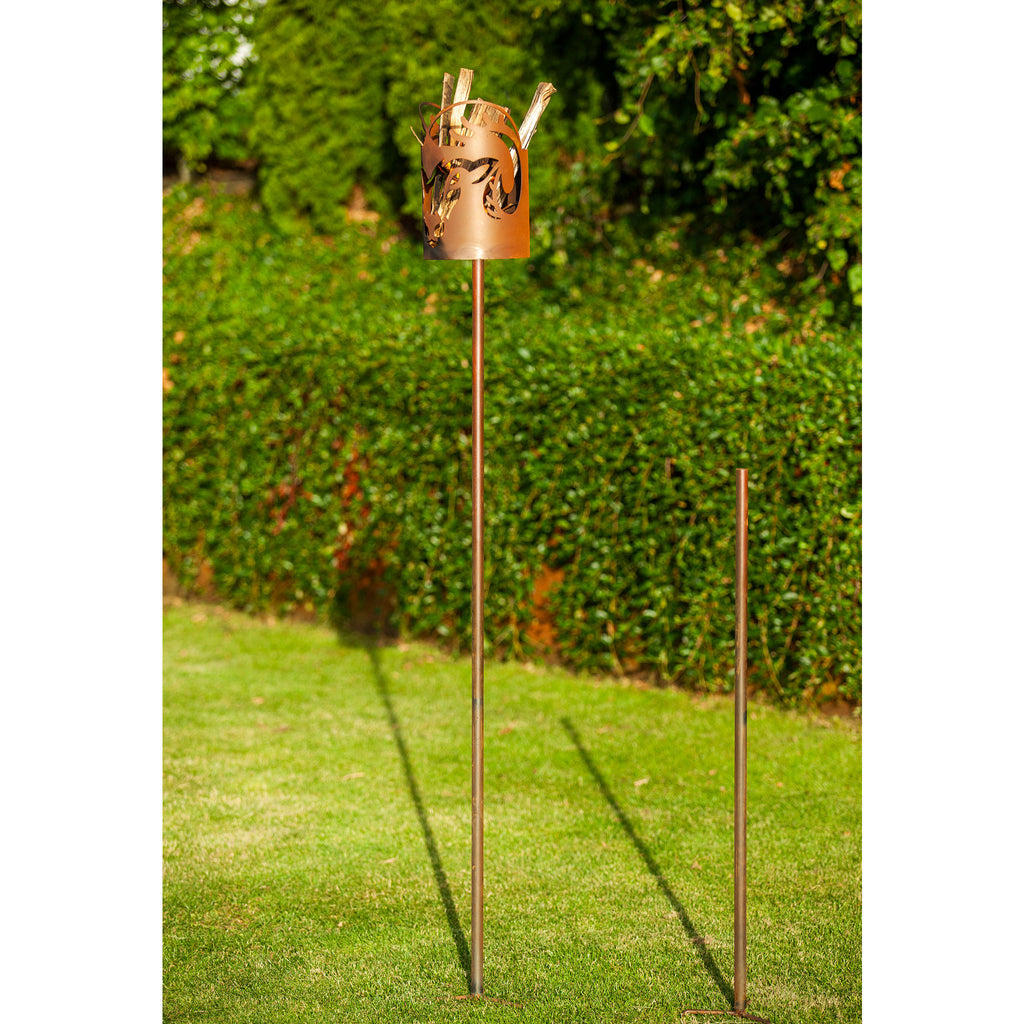 Fackelstab Steinbock - Edelrost Gartenfackel, Fackel Echtrost auf Stab Metall