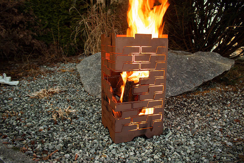 Feuerkorb aus Metall im Backsteineoptik aus Edelrost Rostdeko Gartendeko Feuerstelle