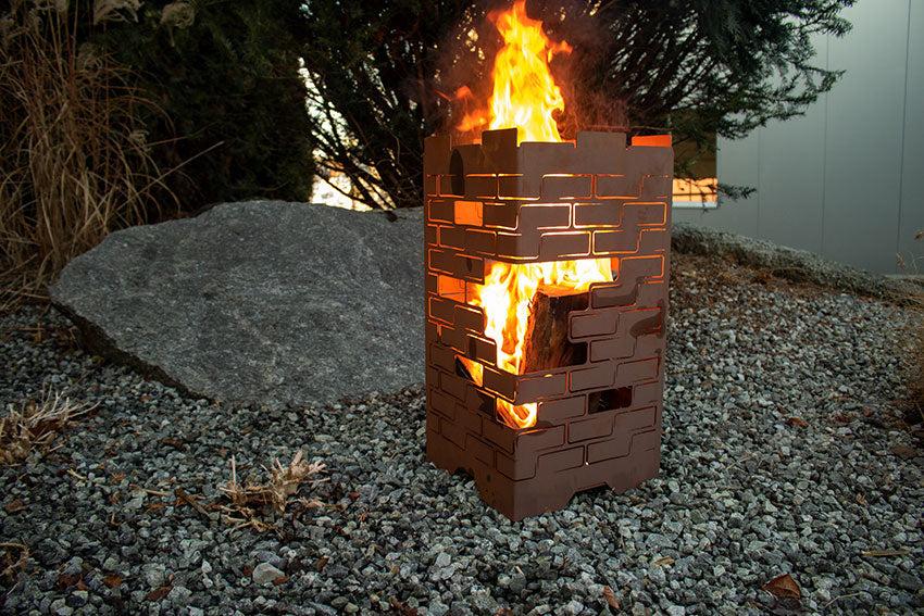 Feuerkorb aus Metall im Backsteineoptik aus Edelrost Rostdeko Gartendeko Feuerstelle