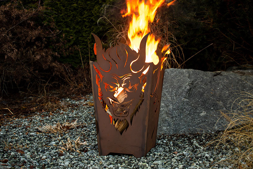 Feuerkorb Feuerteufel aus Metall im Edelrost Design Feuerstelle Garten Rostdeko