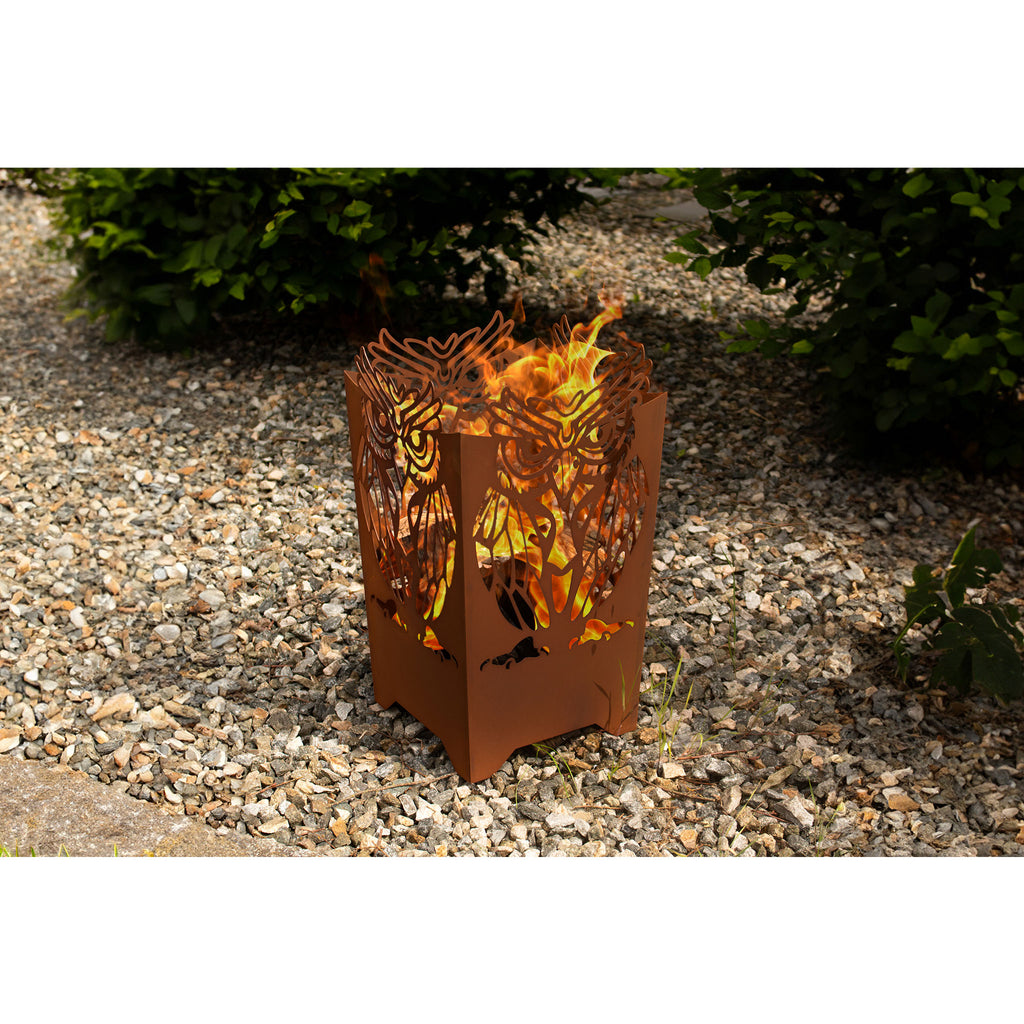 Feuerkorb Uhu - Edelrost Feuertonne Gartenfeuer Uhu-Motiv Metall Rost Deko Garten