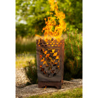 Feuerkorb aus Metall im Bayern-Rautenmuster und Edelweiß aus Edelrost Gartendeko
