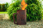Feuerkorb aus Metall im Bierkrugdesign aus Edelrost Rostdeko Gartendeko