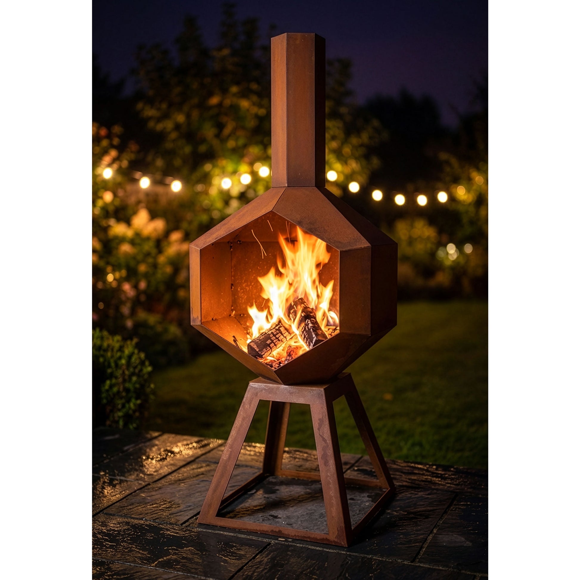 Feuerstelle Sphaera aus Edelrost – moderne Design-Feuerstelle aus Metall