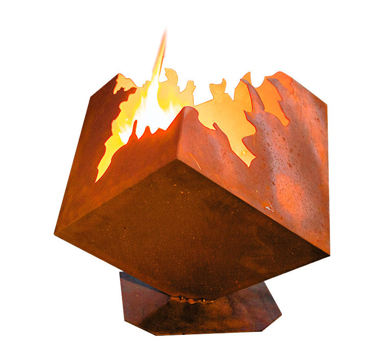 Edelrost Feuerstelle Feuerwürfel aus Metall im Edelrostdesign Garten Feuerstelle