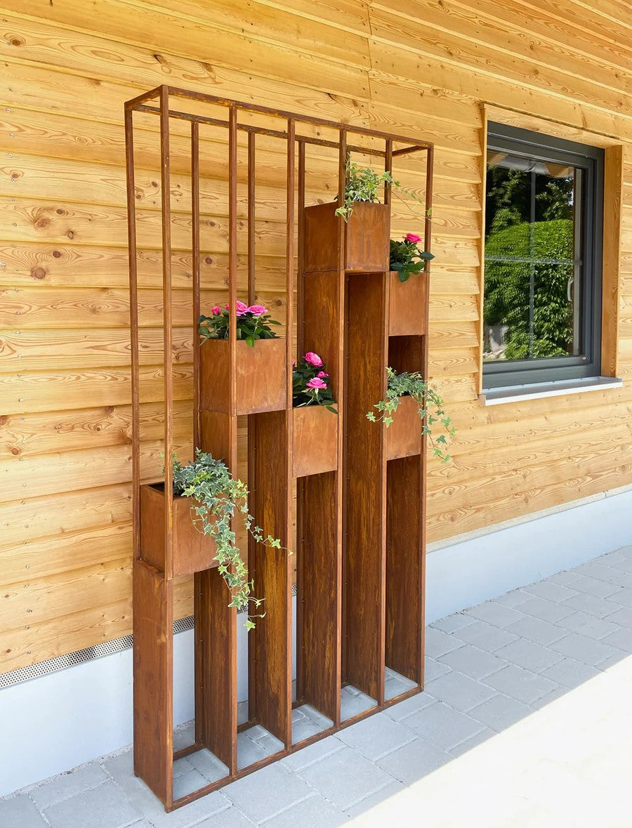 Pflanzregal Lazise Edelrost Handgefertigt Höhe 183 cm Kräuterregal Blumenregal