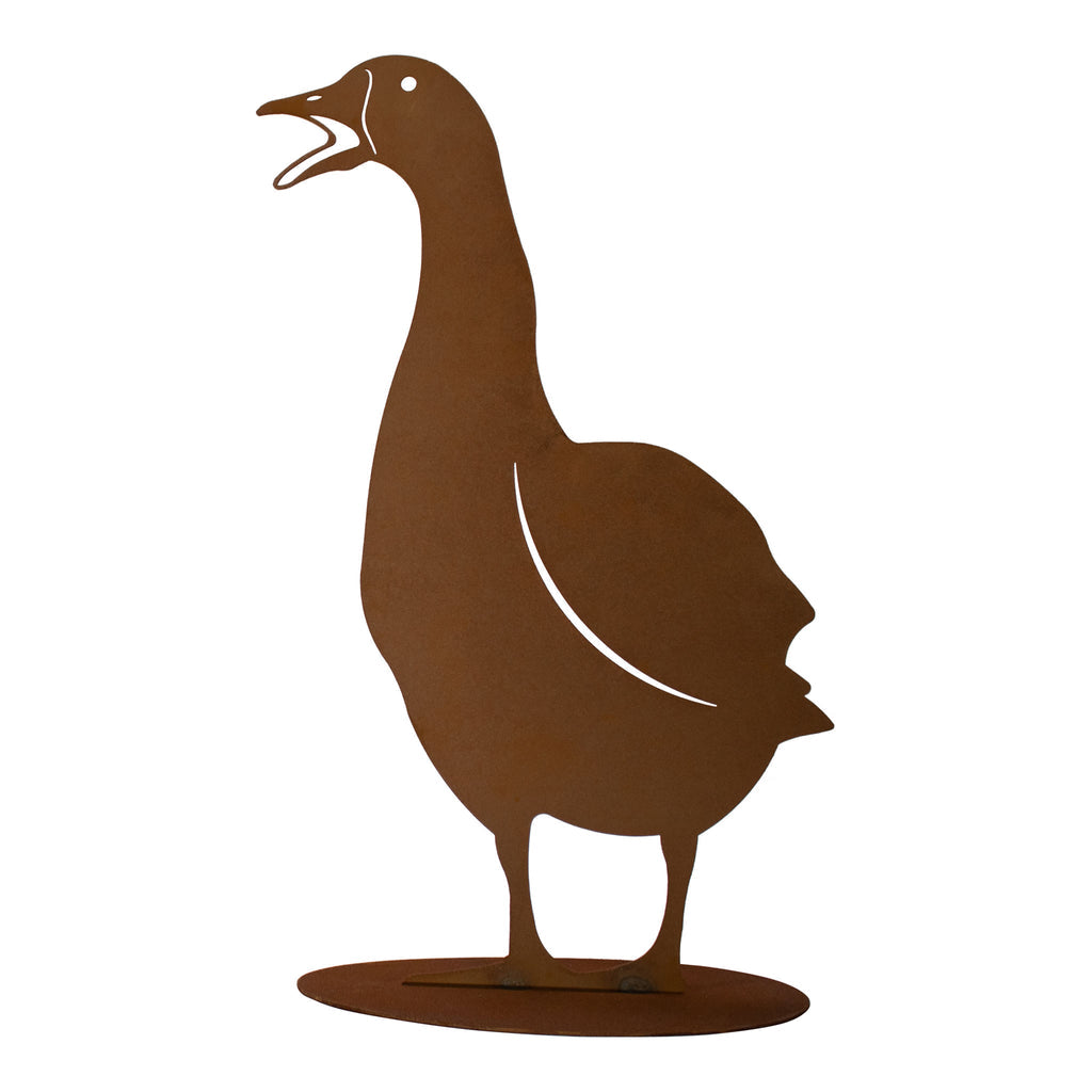 Tierfigur Metall - Gänse Gunnar & Daisy - auf Platte - Gartenfigur Edelrost