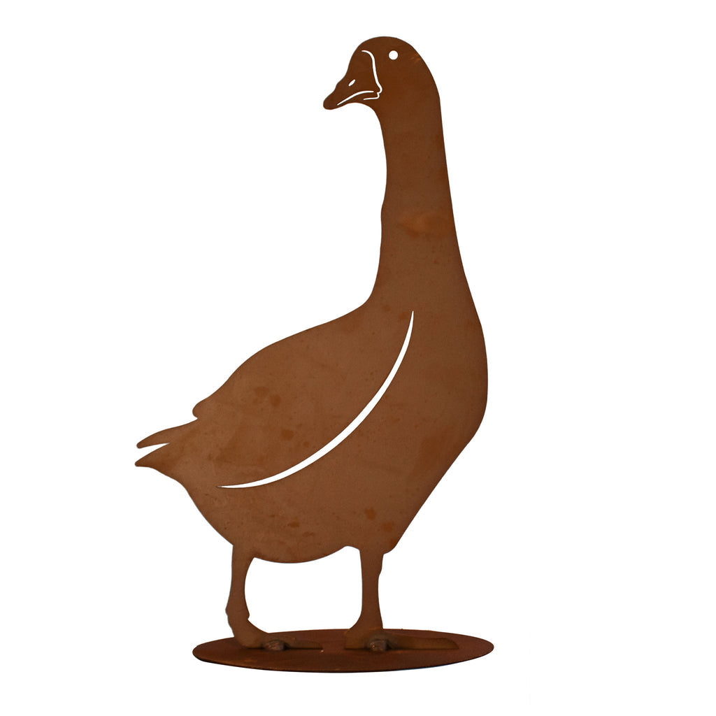 Tierfigur Metall - Gänse Gunnar & Daisy - auf Platte - Gartenfigur Edelrost