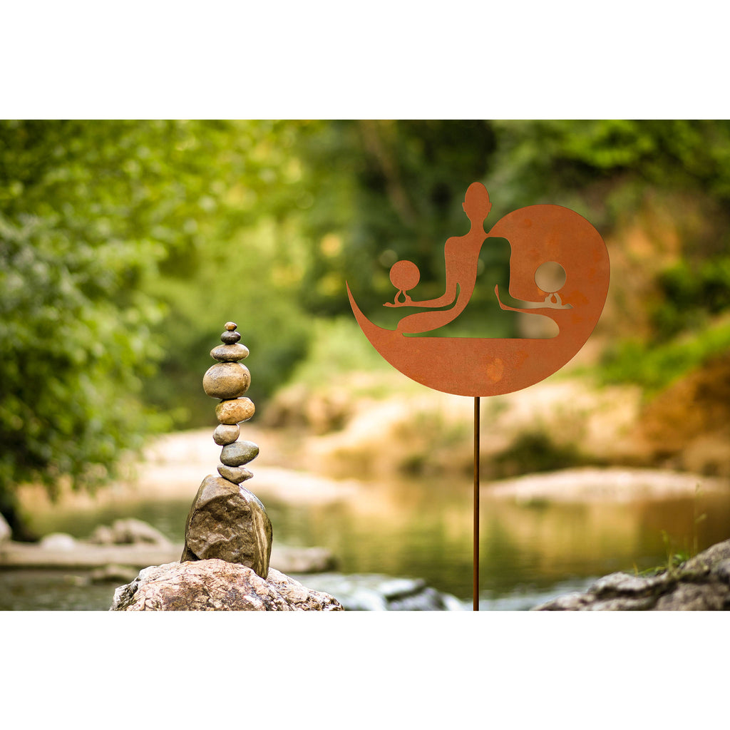 Gartenstab Feng Shui aus Metall Edelrost Gartenstecker Rost Deko Outdoor