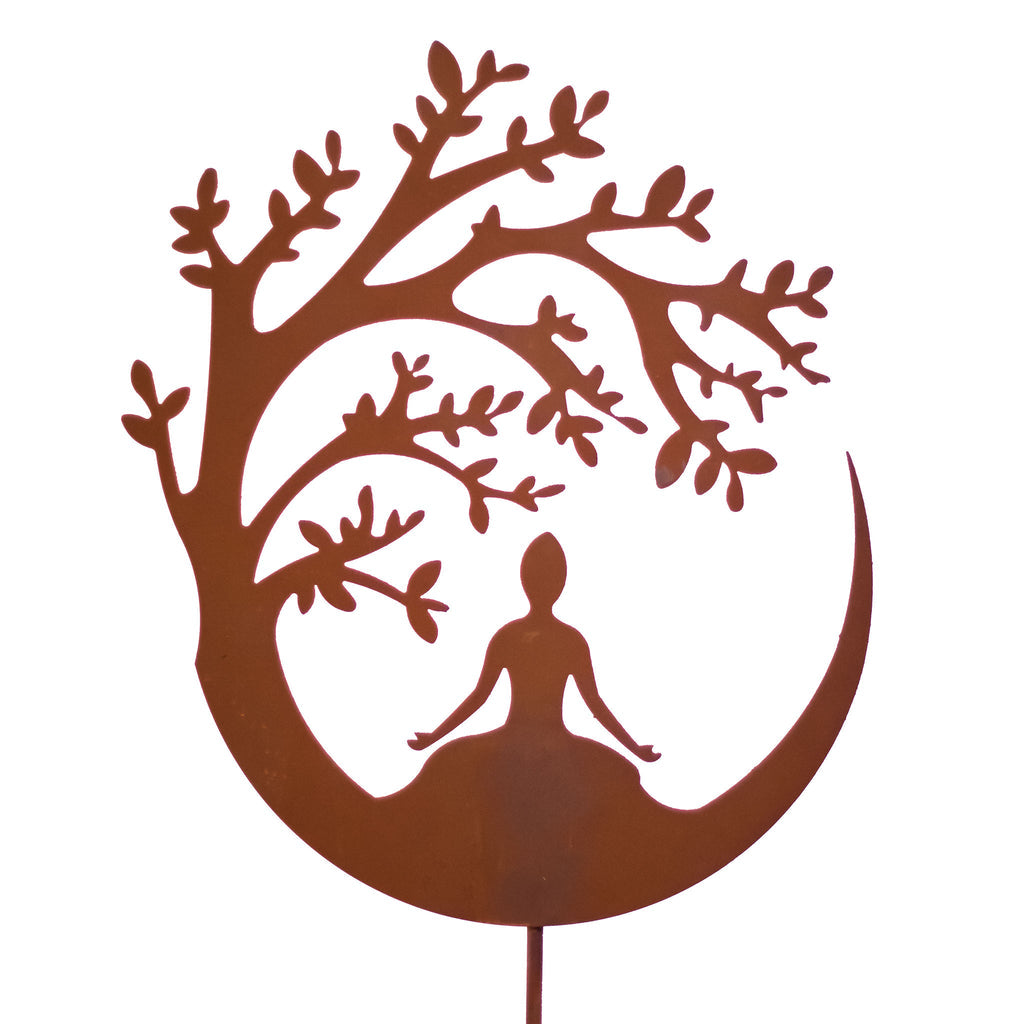 Gartenstab - Yoga aus Edelrost Gartenstecker Metall Gartendeko