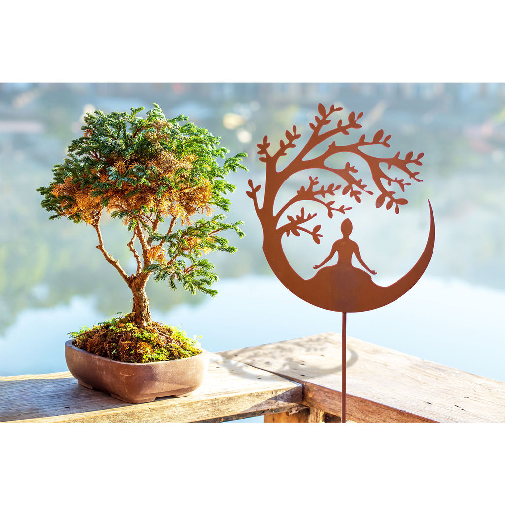 Gartenstab - Yoga aus Edelrost Gartenstecker Metall Gartendeko