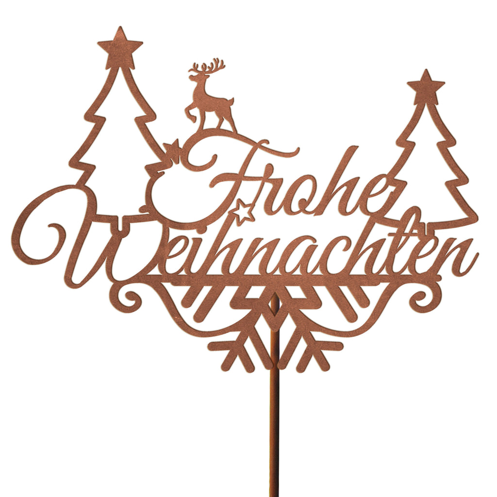 Edelrost "GARTENSTAB - FROHE WEIHNACHTEN" Gartenstecker auf Stab