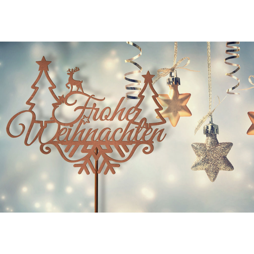 Edelrost "GARTENSTAB - FROHE WEIHNACHTEN" Gartenstecker auf Stab