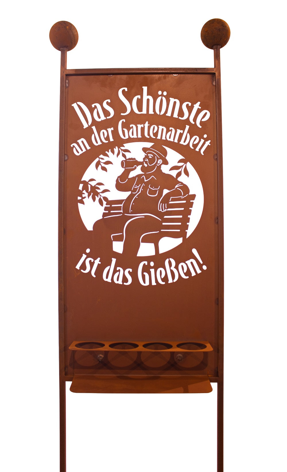 Gartenstecker Edelrost Gießen mit Bierhalter für 4 Flaschen Höhe 205 cm