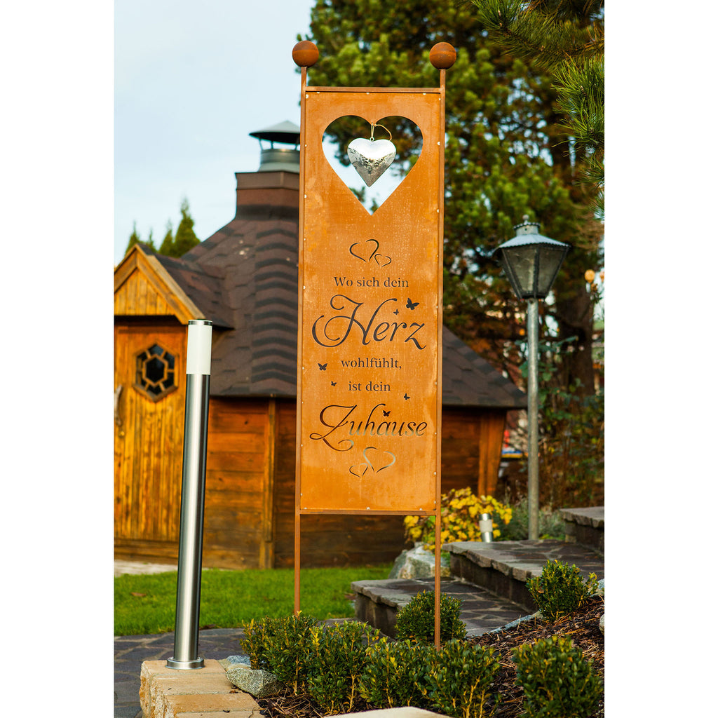 Gartenstecker XL aus Edelrost mit Herz Zuhause Spruch Gartendeko Rost Deko Tafel