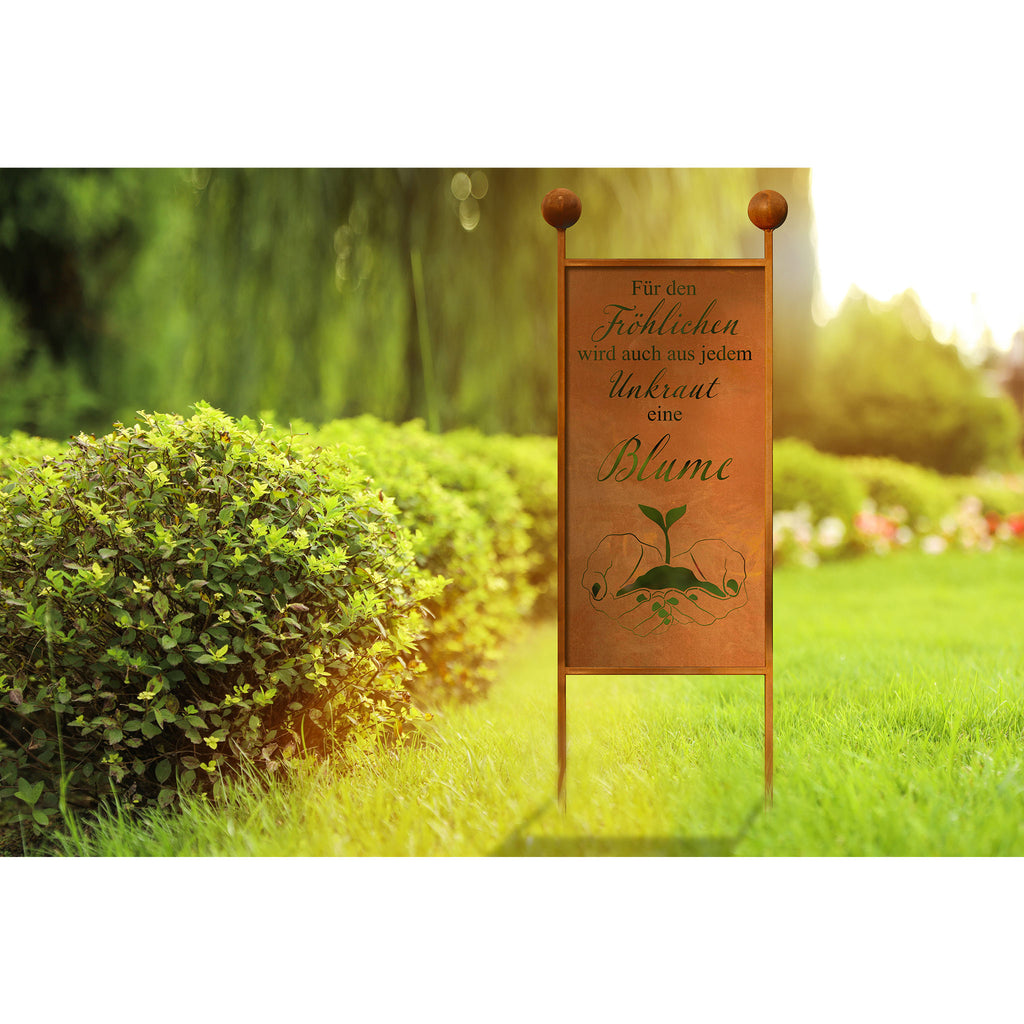 Gartenstecker XL aus Edelrost mit Unkraut Spruch Rost Deko Gartenschild Gartendeko
