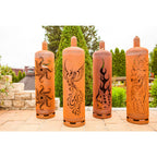 Gasflasche Würfel - Edelrost Feuersäule Würfelmotiv 128 cm Feuertonne Metall