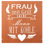 Edelrost Schild Gedichttafel - Frau sucht - Gartendeko Spruchschild Rost Deko