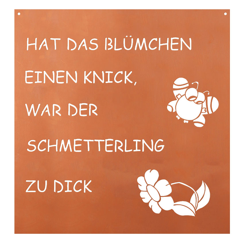 Edelrost Schild Gedichttafel - Schmetterling - Spruchschild Rost Deko Lustig