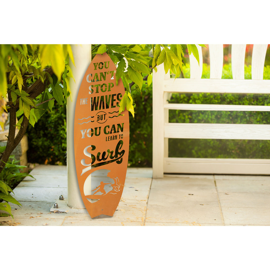Gedichttafel Surfen - Edelrost Surfboard Garten Deko Pool Outdoor