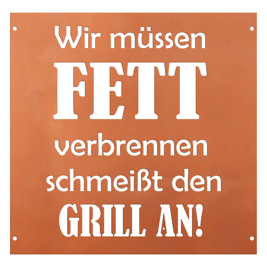 Edelrost Schild Gedichttafel - Fett verbrennen - Gartendeko Spruchschild Rost Deko