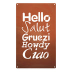 Edelrost Schild Gedichttafel - Hello - Gartendeko Spruchschild Rost Deko Türdeko