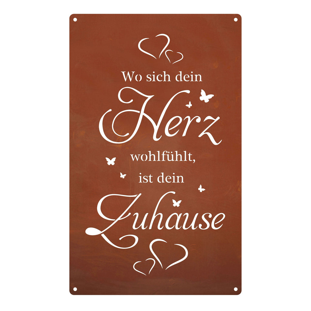 Edelrost Schild Gedichttafel - Herz-Zuhause - Gartendeko Spruchschild Blechschild