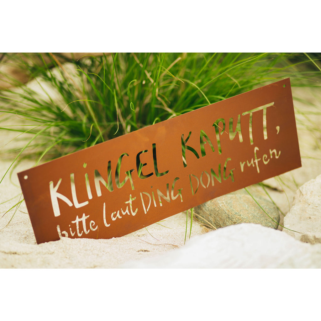 Edelrost Schild Gedichttafel - Klingel kaputt - Spruchschild Rost Deko Gartendeko