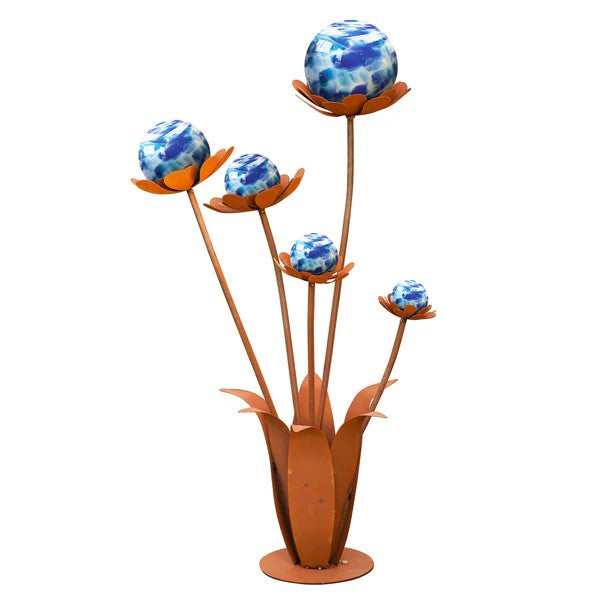 Glasblume Blumenzauber 120 Edelrost – Exklusive Gartendeko mit Glaskugel