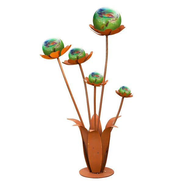 Glasblume Blumenzauber 120 Edelrost – Exklusive Gartendeko mit Glaskugel