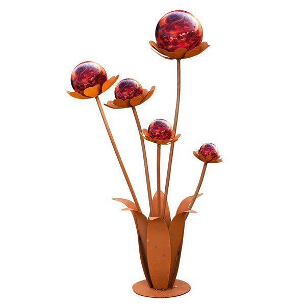 Glasblume Blumenzauber 120 Edelrost – Exklusive Gartendeko mit Glaskugel