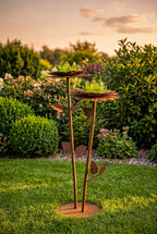 Glasblume Dahlie aus Edelrost mit 2 mundgeblasenen Glasblüten Höhe 88 cm
