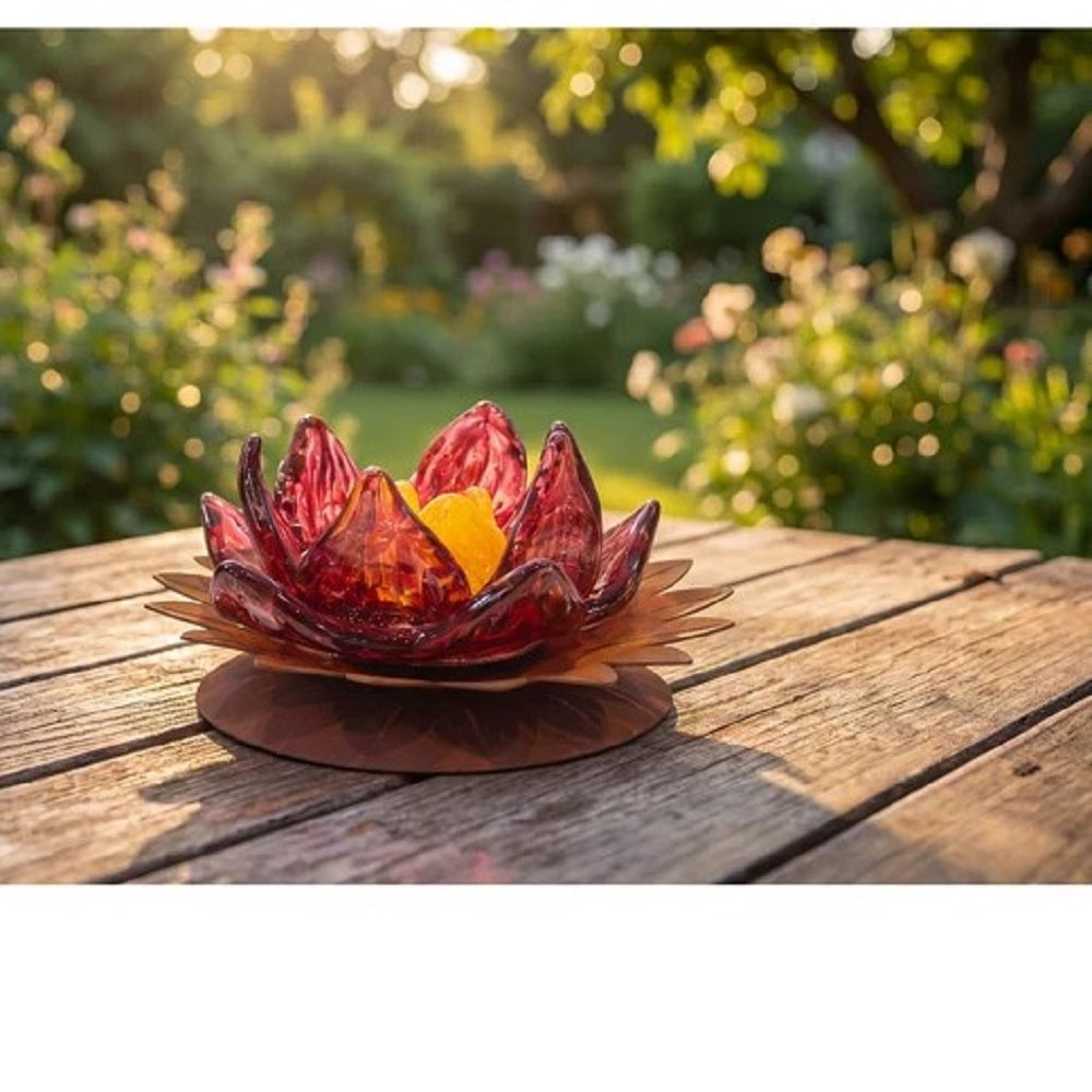 Glasblume Dahlie Glasdahlien 3er-Set aus Glas auf Edelrost Weinrot, Rosa & Grün