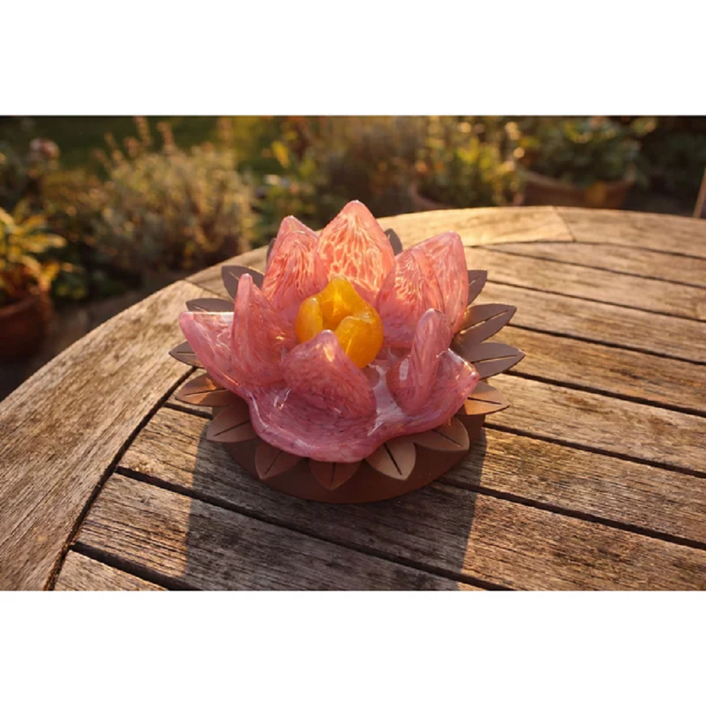 Glasblume Dahlie Glasdahlien 3er-Set aus Glas auf Edelrost Weinrot, Rosa & Grün