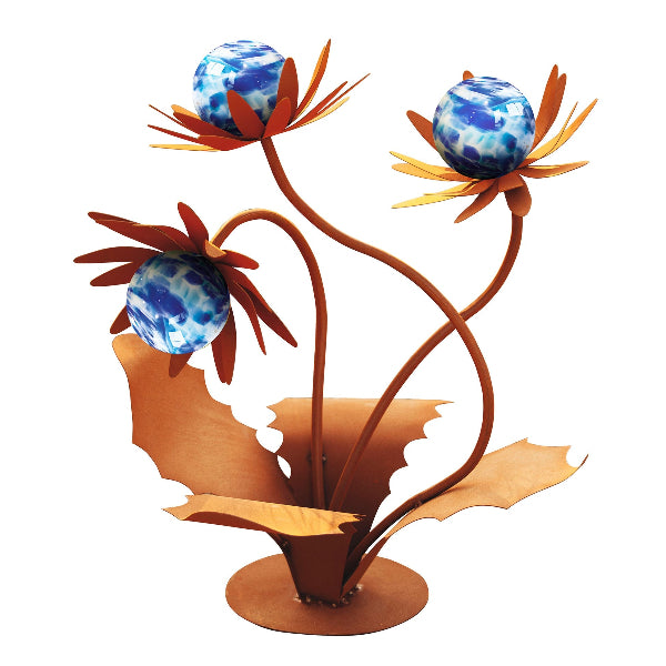 Glasblume Distel Edelrost – Gartendeko aus Metall mit Glaskugeln Höhe 70 cm