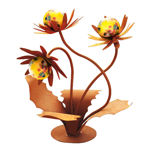 Glasblume Distel Edelrost – Gartendeko aus Metall mit Glaskugeln Höhe 70 cm