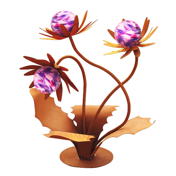 Glasblume Distel Edelrost – Gartendeko aus Metall mit Glaskugeln Höhe 70 cm