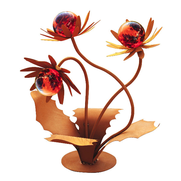 Glasblume Distel Edelrost – Gartendeko aus Metall mit Glaskugeln Höhe 70 cm