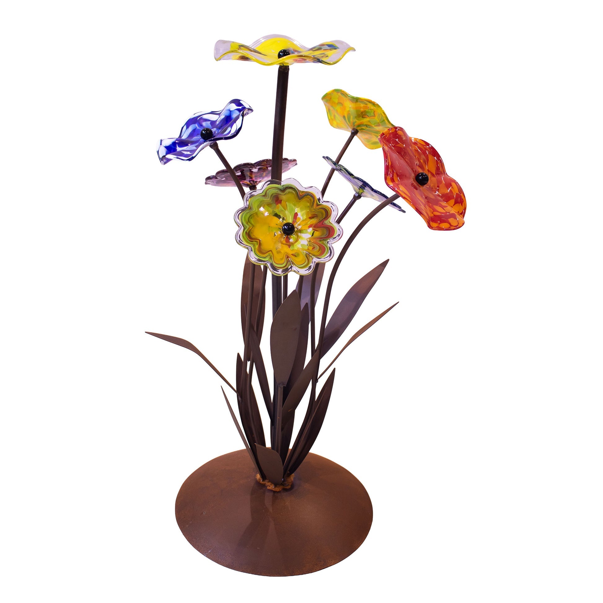 Glasblume Farbentraum Edelrost-Skulptur mit handgefertigten Glasblüten, H: 91 cm