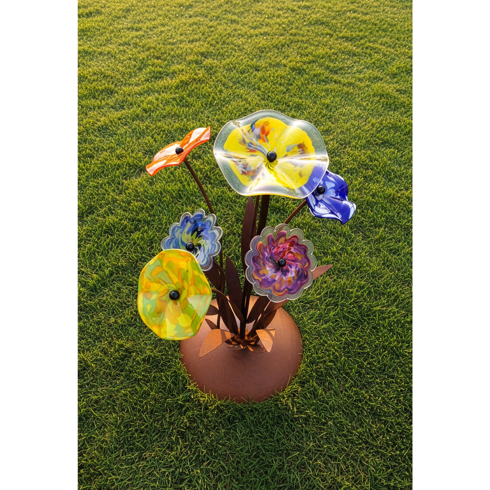 Glasblume Farbentraum Edelrost-Skulptur mit handgefertigten Glasblüten, H: 91 cm