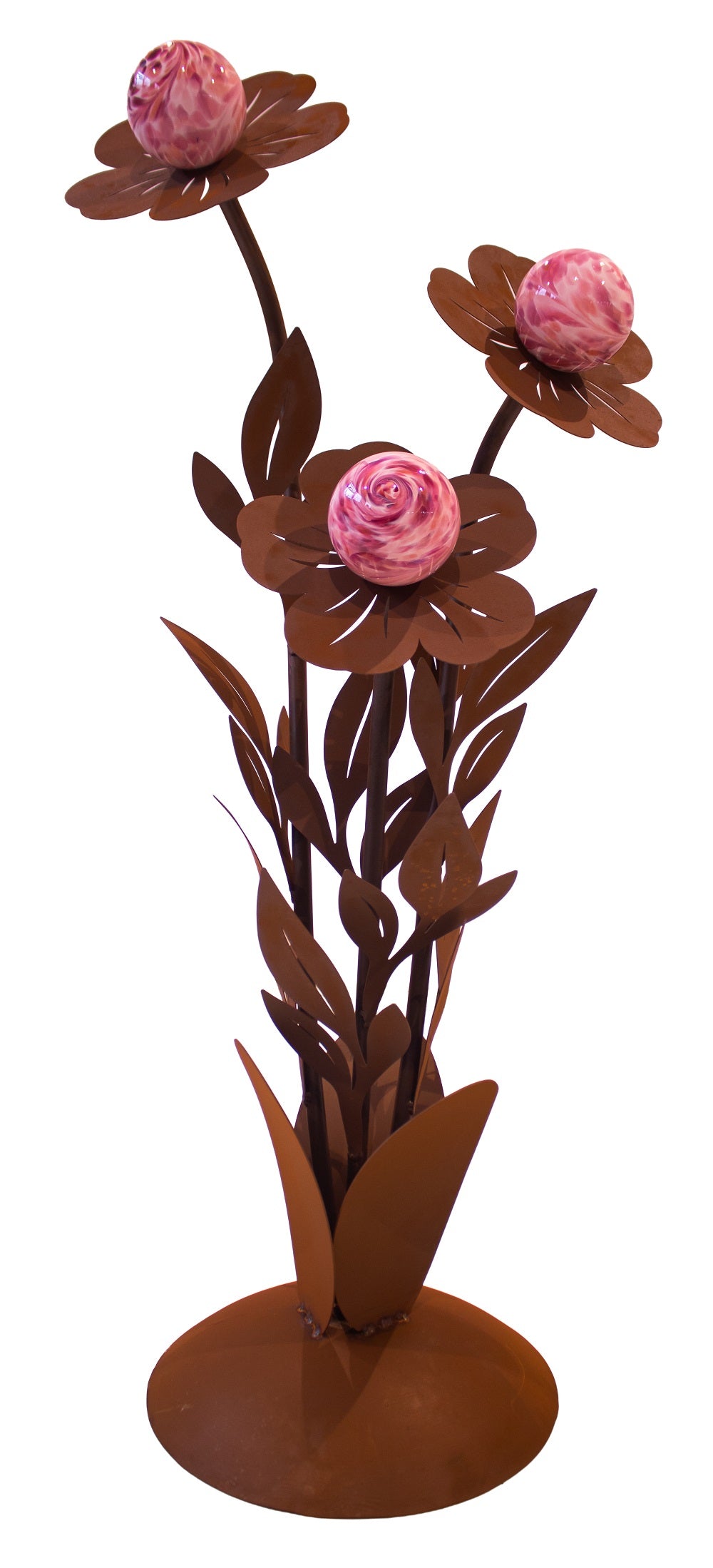 Glasblume Sophia aus Edelrost mit 3 Kugeln Höhe 120 cm Gartenskulptur