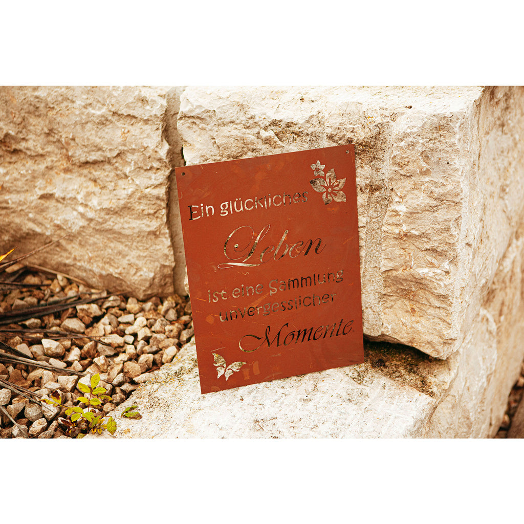 Edelrost Schild Gedichttafel - Glückliches Leben - Spruchschild Deko Geschenkidee