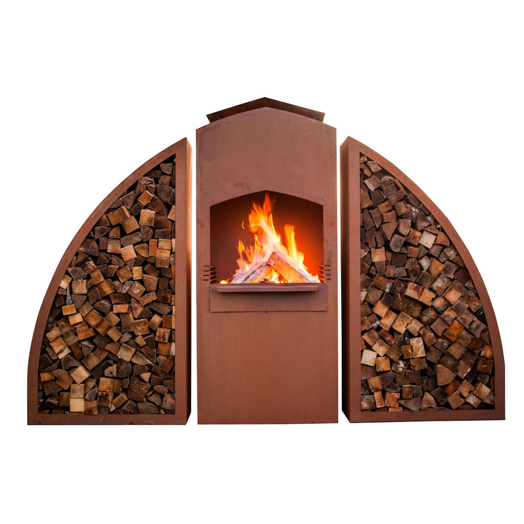 Grill Grillstelle Feuerstelle Holzkohlegrill XL Meridian mit Holzlege Edelrost