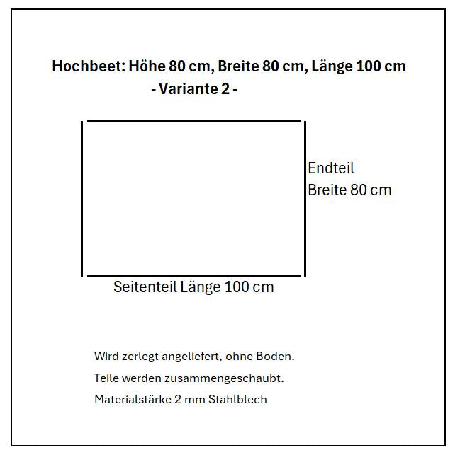 Hochbeet Metall mit Edelrost Patina - Höhe 80 cm - verschiedene Längen