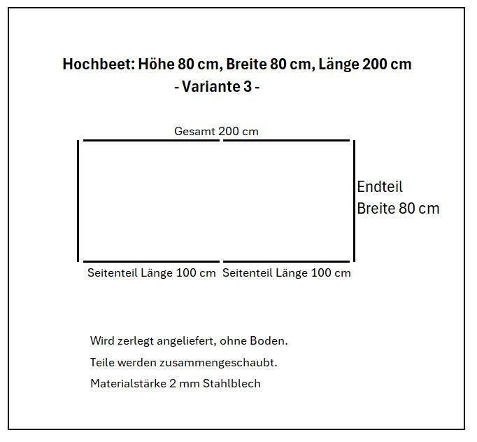 Hochbeet Metall mit Edelrost Patina - Höhe 80 cm - verschiedene Längen